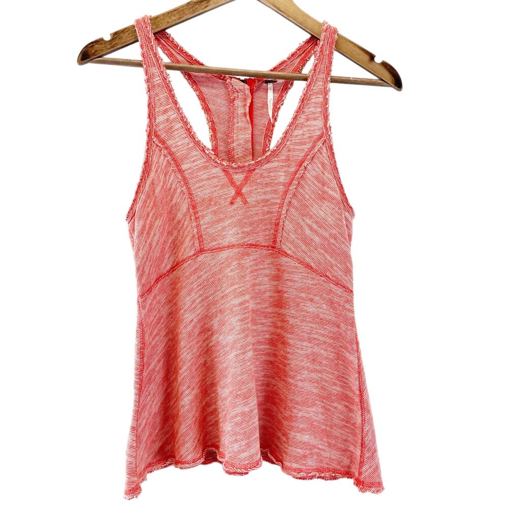 Free People Womens XS Racerback Striped Tank Top Back‎ Zip Dark Coral Orange